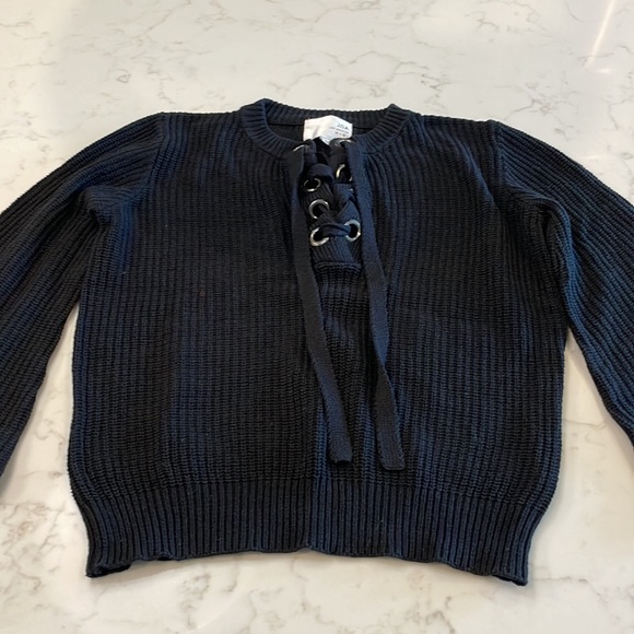 JOA Lace Up Bell Sleeve Sweater - Picture 4 of 8